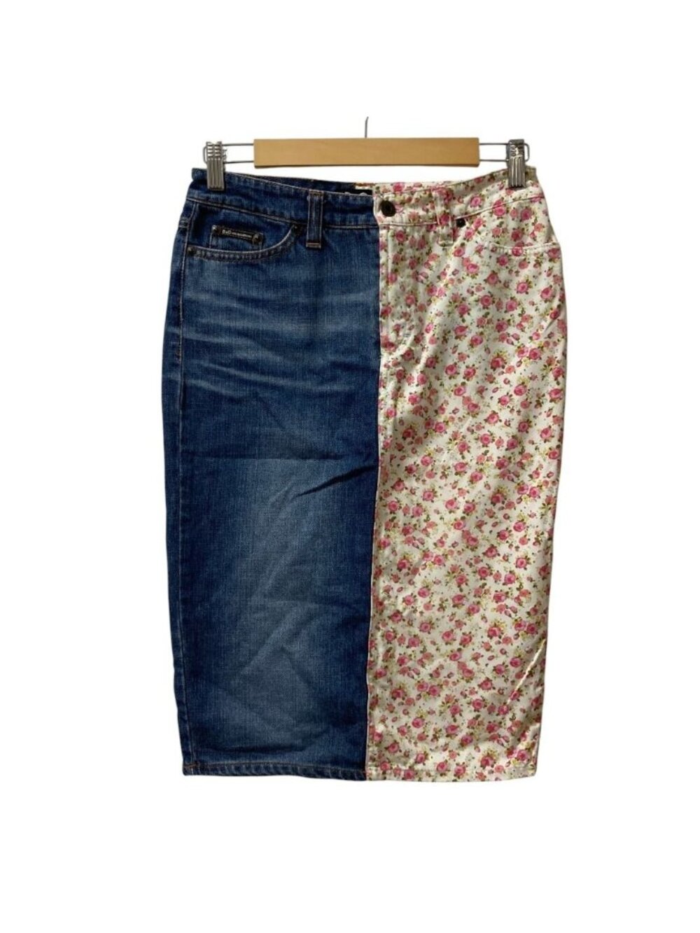Dolce & Gabbana D&G Flower Print Contrast Denim Skirt Blue Pink Spring 40